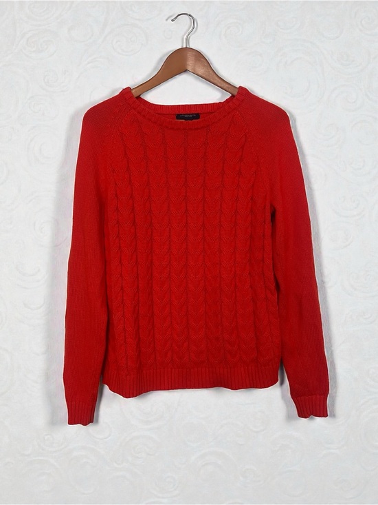 Lands' End Sweaters - Lands End Red 100% Cotton Drifter Classic Cable Knit Sweater size L